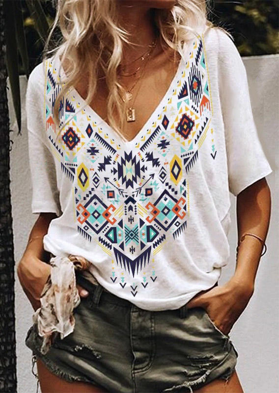 

Aztec Geometric Arrow Blouse - White, 511641