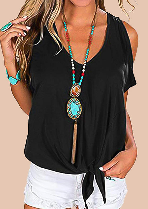 

Tie Cold Shoulder Casual Blouse - Black, 511672