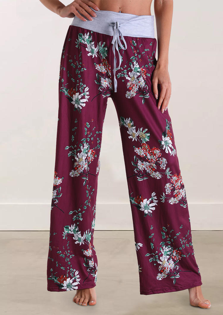 

Floral Drawstring Wide Leg Pants - Burgundy, 511700