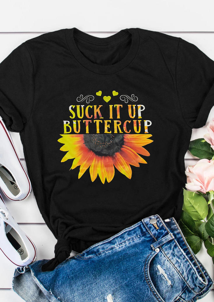 

Suck It Up Buttercup Sunflower Heart T-Shirt Tee - Black, 511726