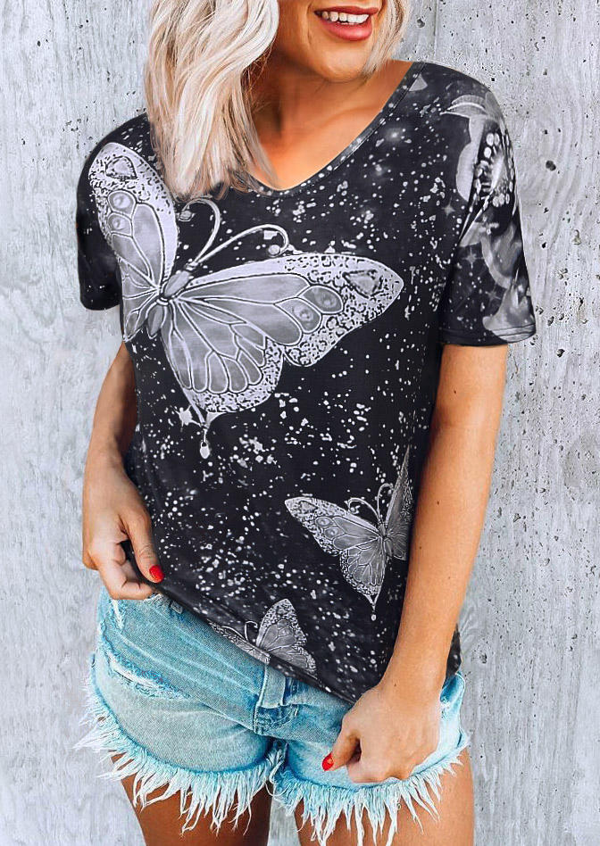 

Vintage Butterfly Short Sleeve Casual Blouse - Gray, 511734