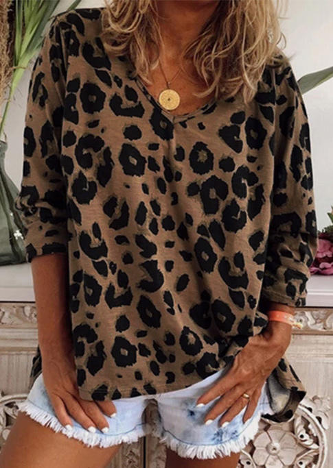

Leopard Long Sleeve V-Neck Blouse, 511761