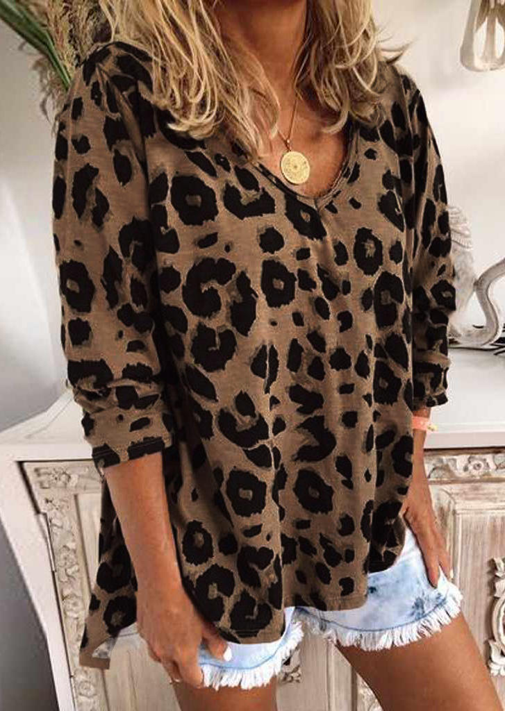 Leopard Long Sleeve V-Neck Blouse