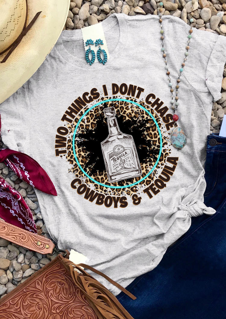 

Two Things I Don't Chase Cowboys & Tequila T-Shirt Tee - Light Grey, 512023