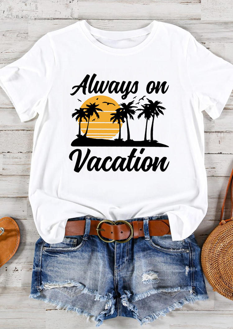 

Always On Vacation Palm Tree T-Shirt Tee - White, 512027