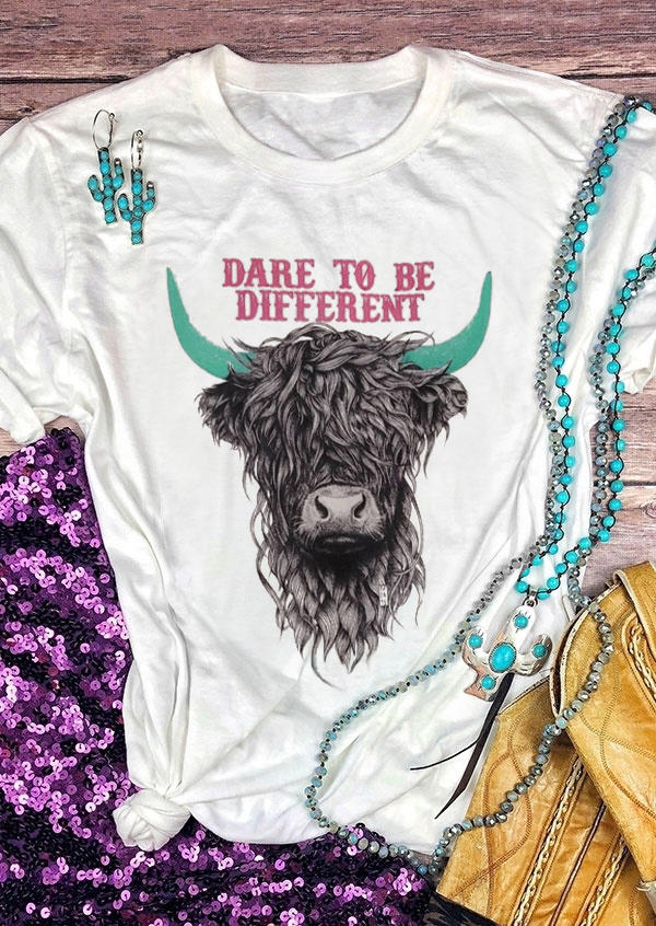 

Dare To Be Different Highland Cow T-Shirt Tee - White, 512028