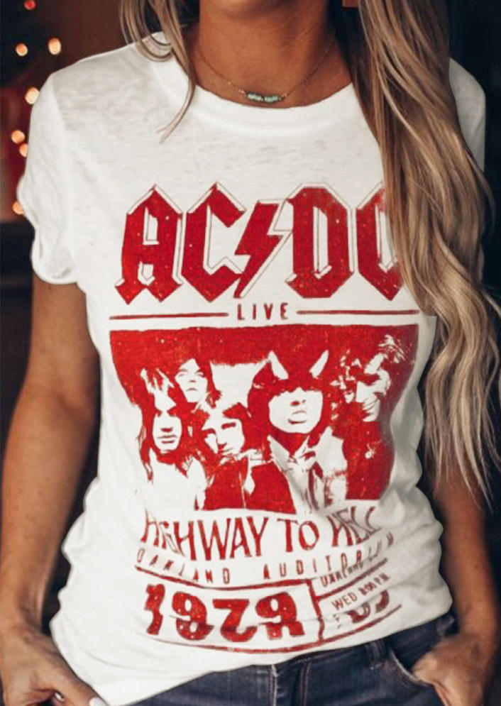 

AC DC Live Highway To Hell 1979 T-Shirt Tee - White, FZ002450
