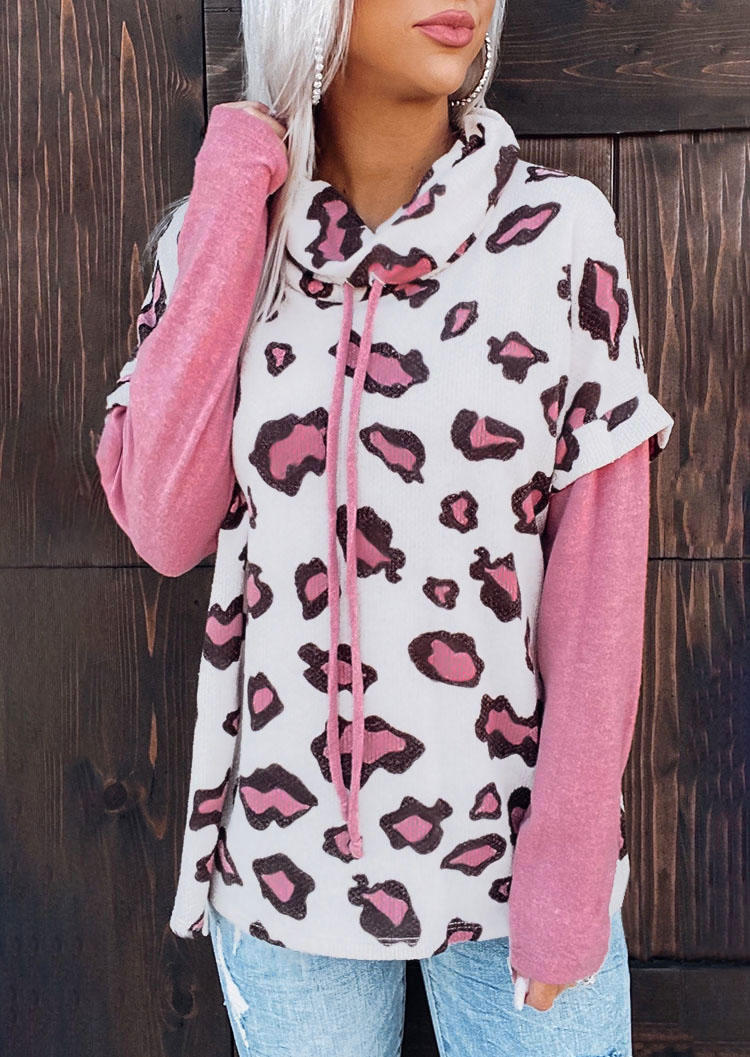 

Leopard Splicing Cowl Neck Sweatshirt, Multicolor, 510785