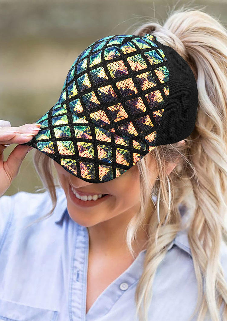 

Colorful Sequined Mesh Splicing Adjustable Baseball Cap, Multicolor, 511145