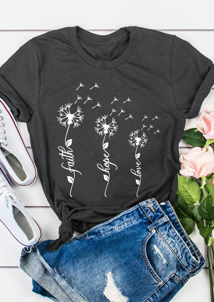 

Dandelion Faith Hope Love T-Shirt Tee - Dark Grey, 511715