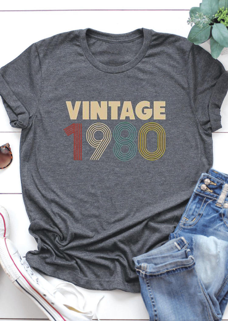 

Vintage 1980 Short Sleeve O-Neck T-Shirt Tee - Gray, 511729