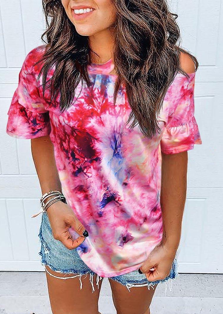 

Tie Dye One Sided Cold Shoulder Blouse - Pink, 511815