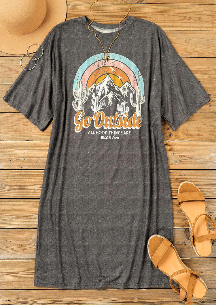 Go Outside All Good Thing Are Wild & Free Mini Dress - Dark Grey