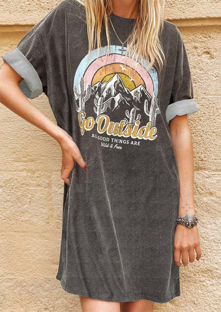 

Go Outside All Good Thing Are Wild & Free Mini Dress - Dark Grey, Gray, 511841
