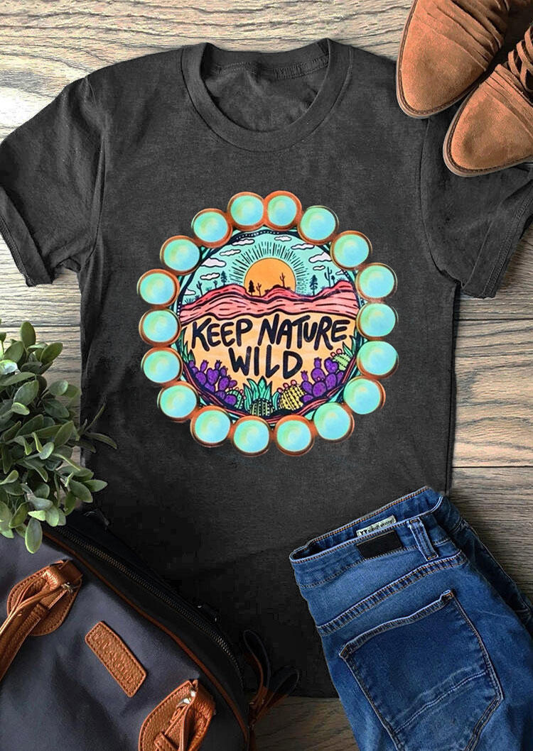 

Keep Nature Wild Cactus Turquoise T-Shirt Tee - Dark Grey, 512203