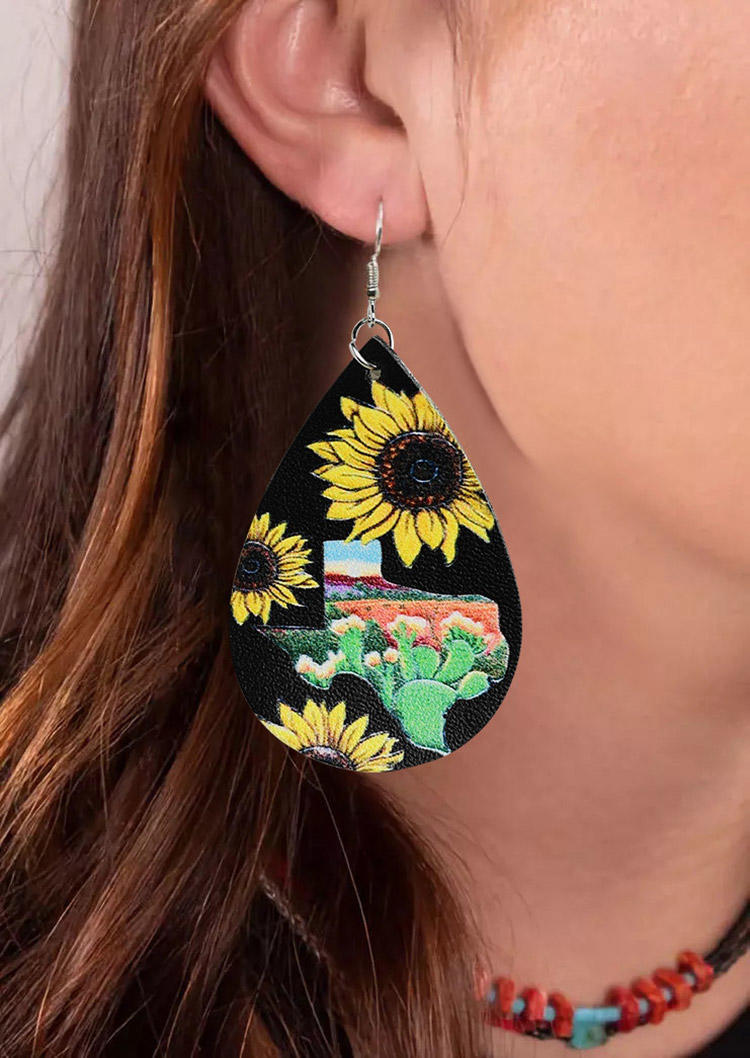 

Sunflower Cactus Geometric Water Drop Earrings - Black, 510202