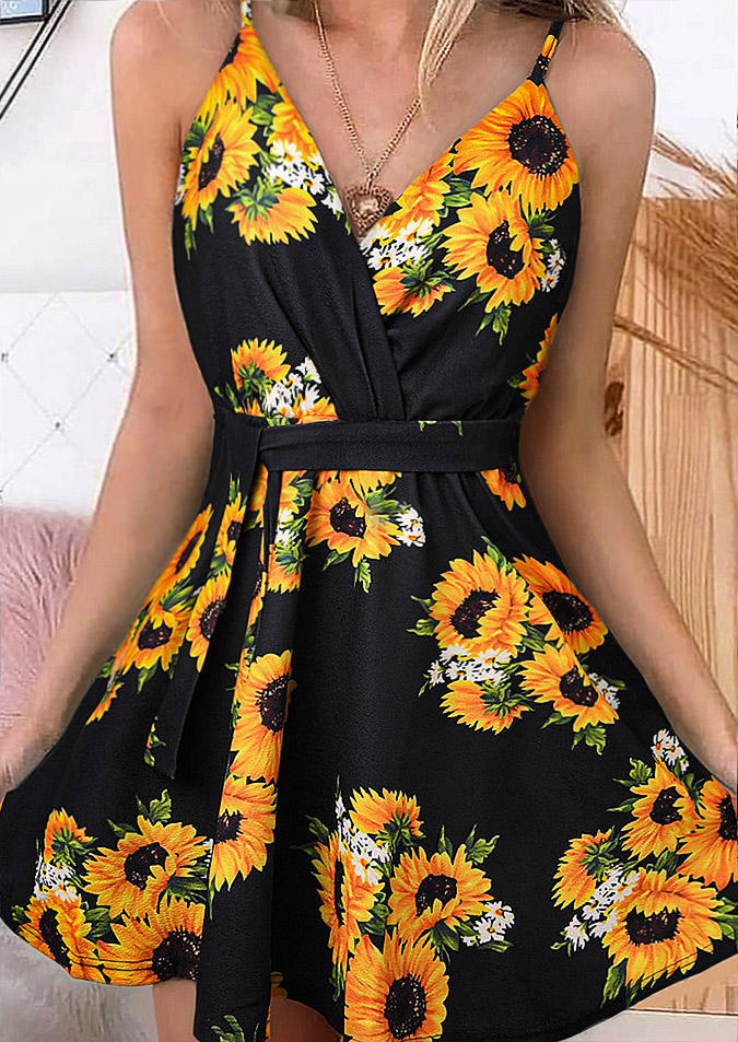 

Sunflower Adjustable Spaghetti Strap V-Neck Mini Dress - Black, 511742
