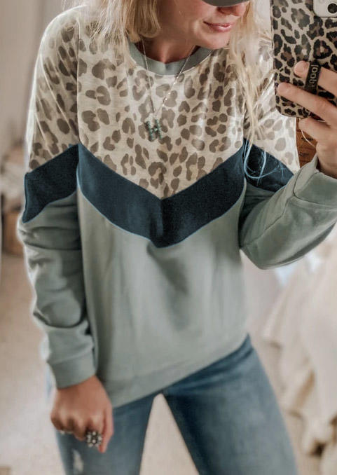 Leopard Splicing Color Block Sweatshirt