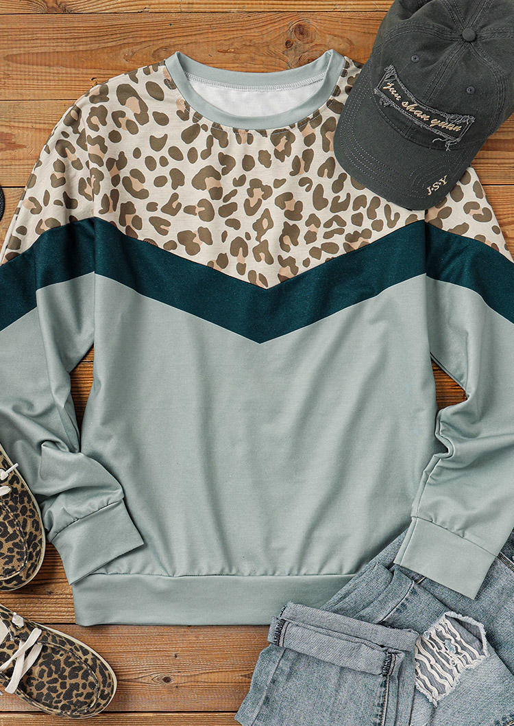 Leopard Splicing Color Block Sweatshirt