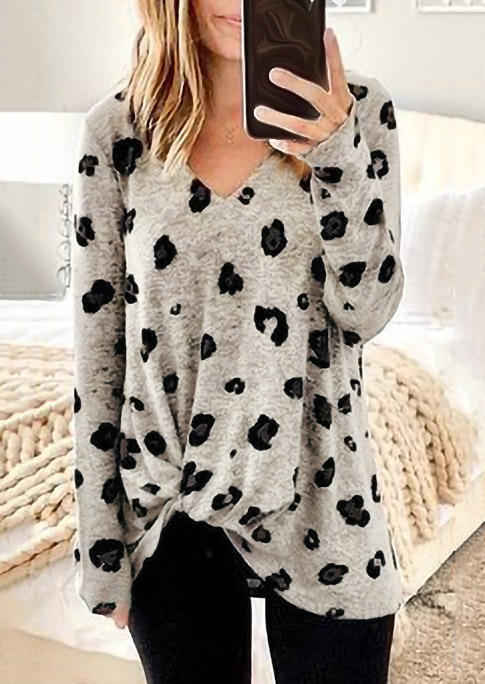 

Leopard Twist Long Sleeve Blouse - Gray, 511867