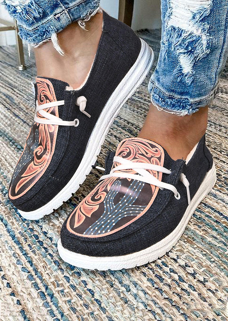 

Cactus Polka Dot Foral Buckstitch Sneakers - Navy Blue, 512010