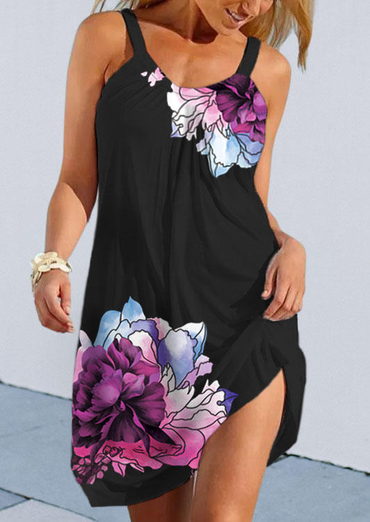 

Floral Spaghetti Strap Mini Dress - Black, 512141