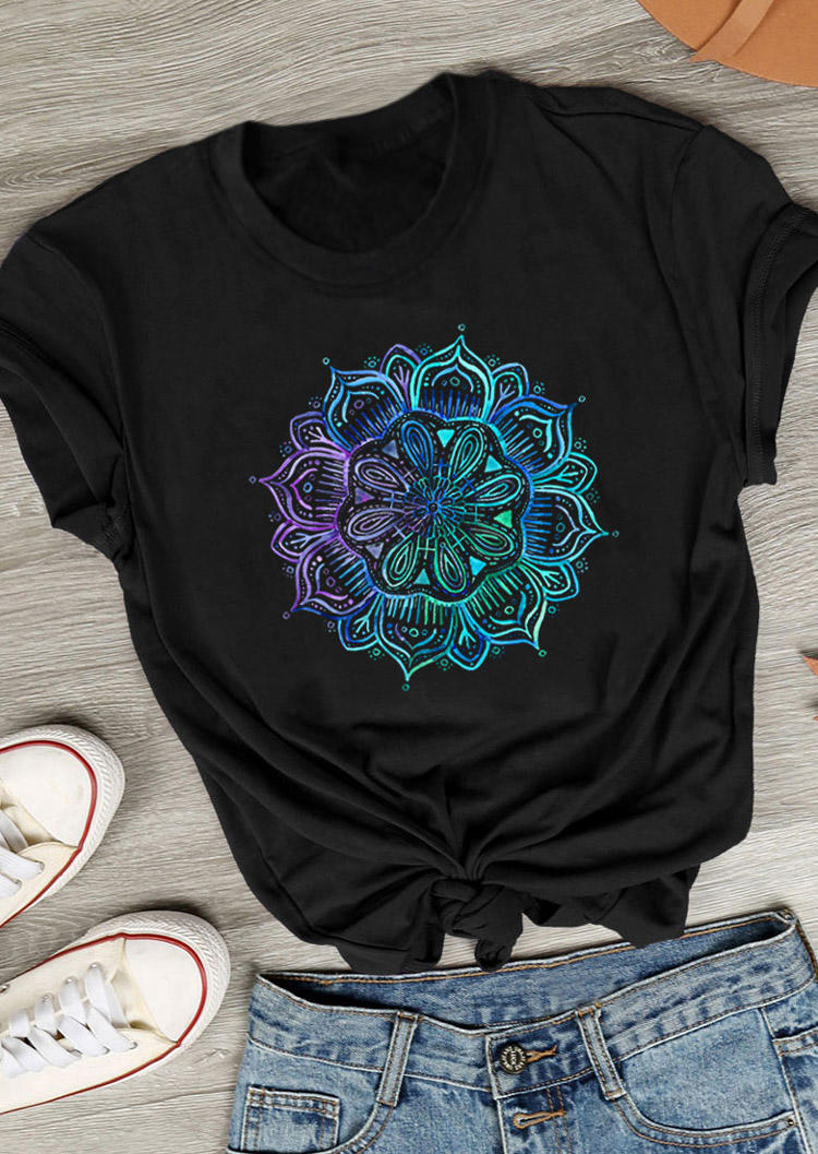 

Gradient Mandala O-Neck T-Shirt Tee - Black, 512288