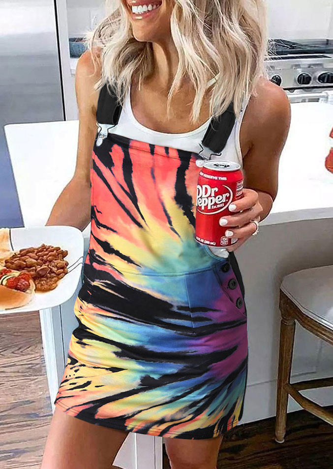 

Reverse Tie Dye Rainbow Overall Mini Dress, Multicolor, 512295