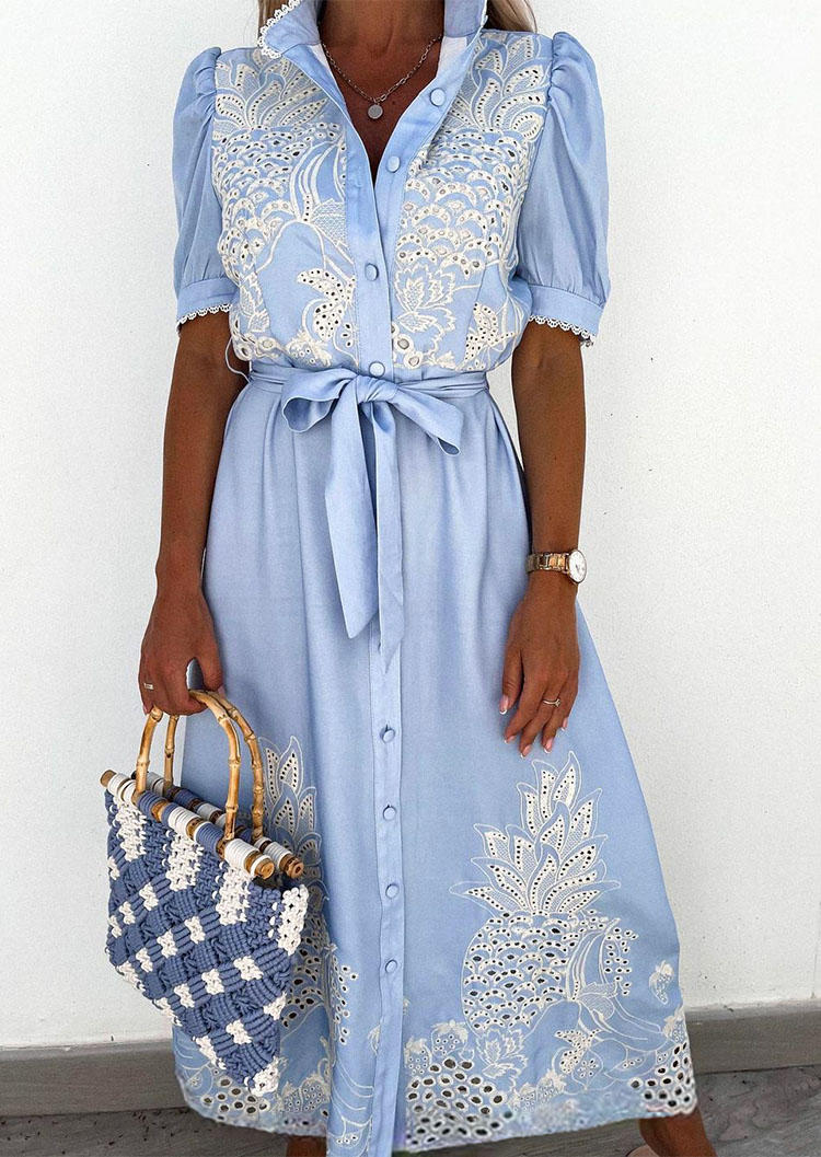 

Pineapple Button Tunic Maxi Dress - Light Blue, 510535