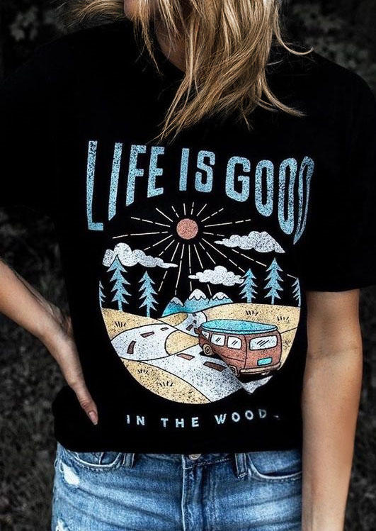 

Life Is Good In The Wood T-Shirt Tee - Black, 511662