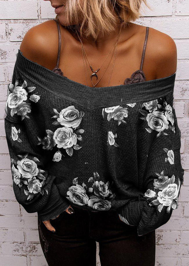 

Rose Waffle Off Shoulder Blouse - Dark Grey, 511788