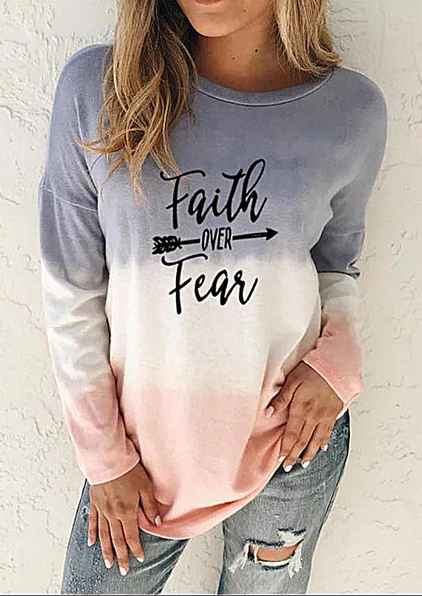 Buy Gradient Faith Over Fear Long Sleeve T-Shirt Tee. Picture