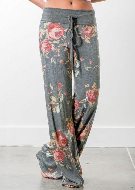 

Floral Drawstring Wide Leg Pants - Gray, 511972