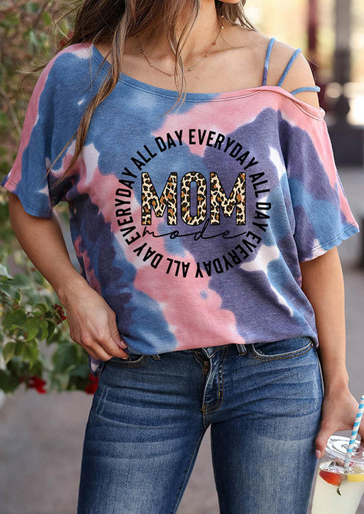 

Tie Dye Leopard Mom One Sided Cold Shoulder Blouse, Multicolor, 511986