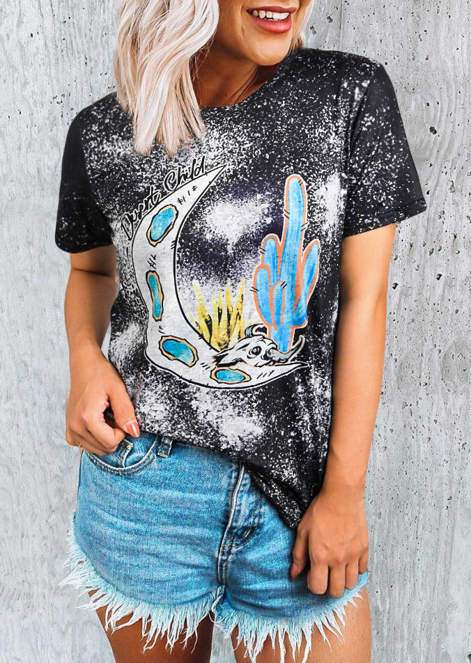

Desert Child Cactus Moon Bleached T-Shirt Tee - Black, 512004