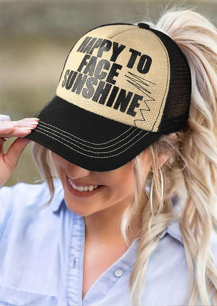 

Happy To Face Sunshine Mesh Splicing Baseball Cap, Black;blue;beige, 512155