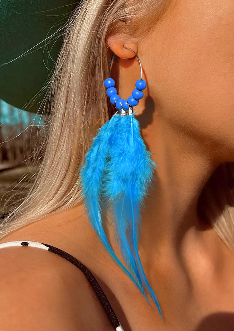 

Bohemian Feather Beading Alloy Earrings, Blue, 512172