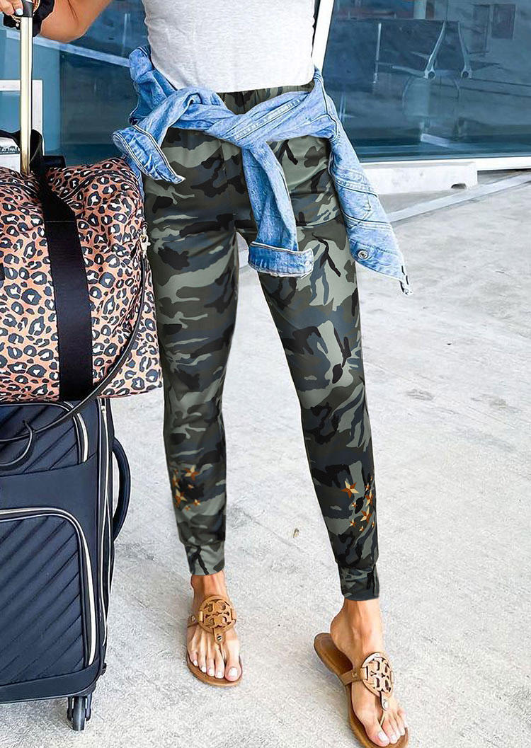 

Camouflage Star Elastic Waist Pencil Pants, Multicolor, 512181
