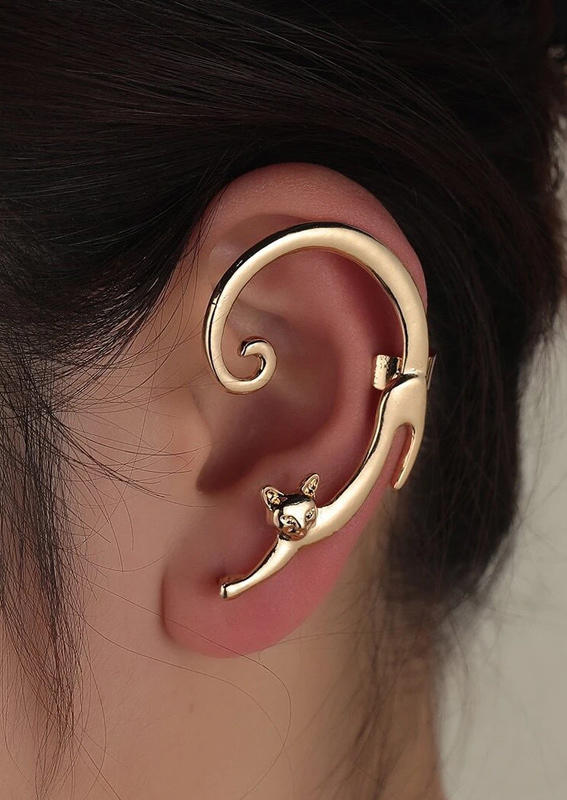 

Creative Cute Cat Wrap Alloy Earrings, Gold, 512192