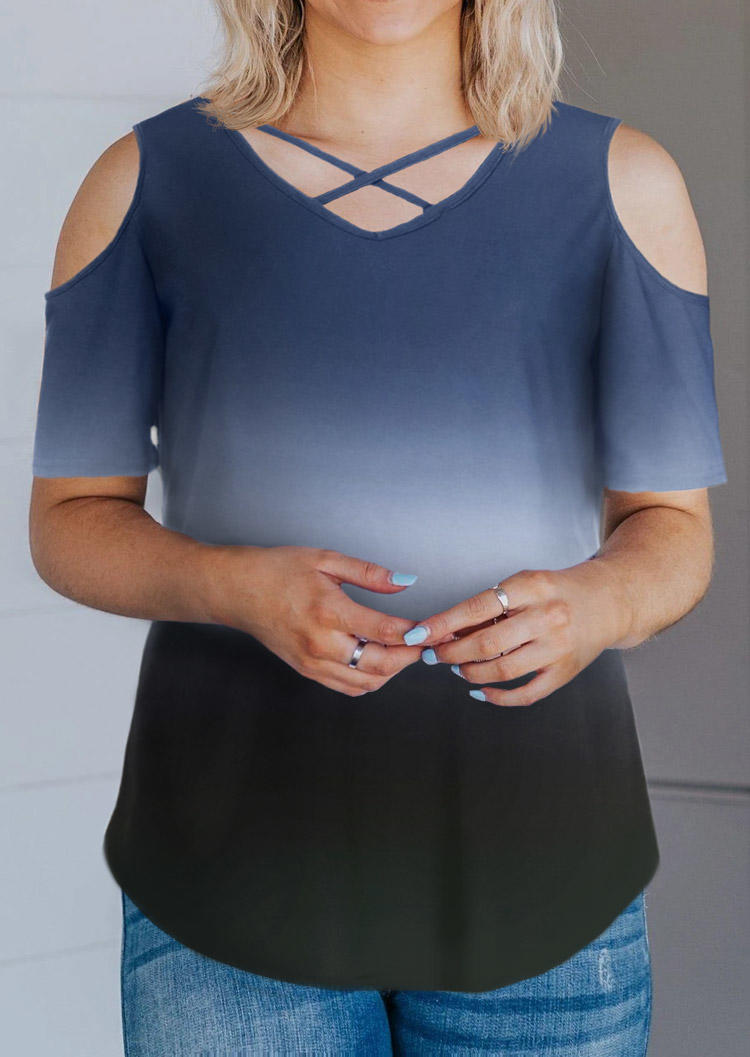 

Gradient Criss-Cross Cold Shoulder Blouse, Multicolor, 512193