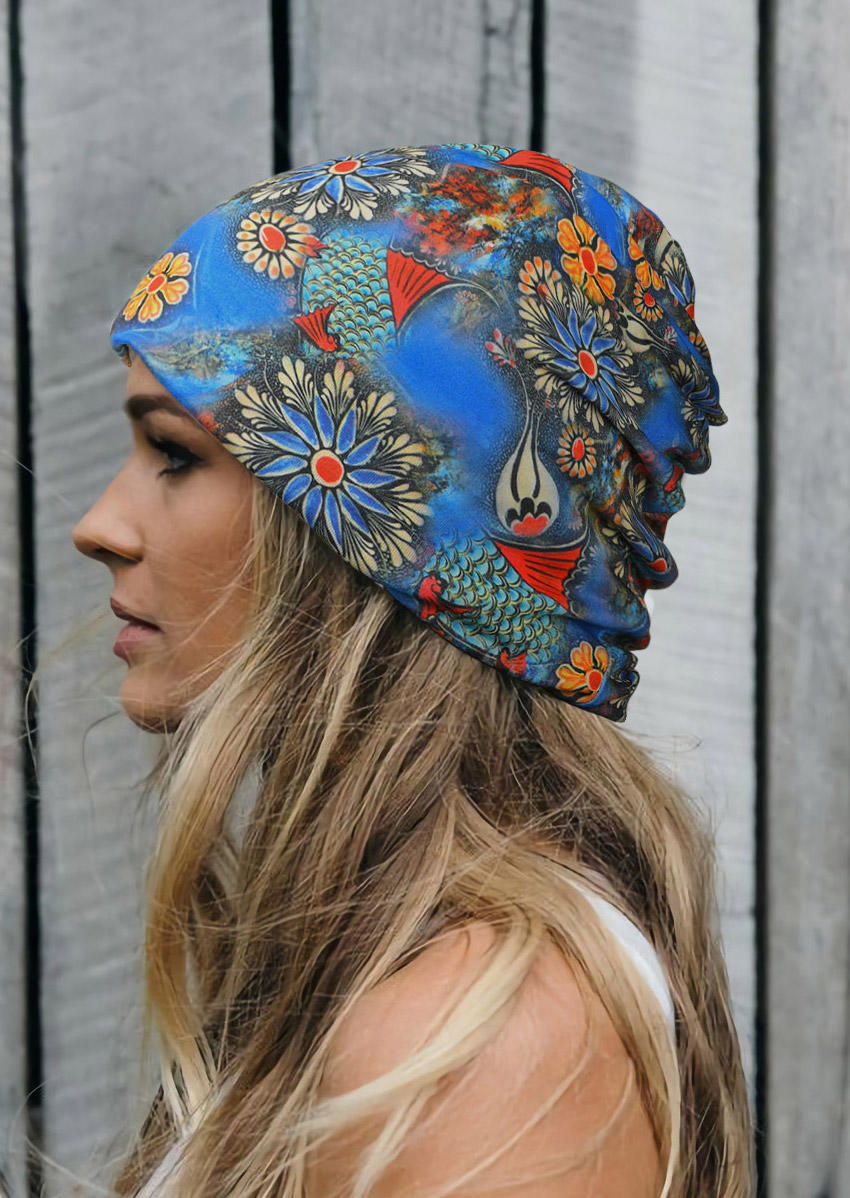 

Vintage Floral Bonnet Beanie Hat, Blue, 512253