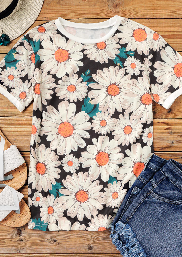 

Daisy O-Neck Short Sleeve T-Shirt Tee, Multicolor, 512259