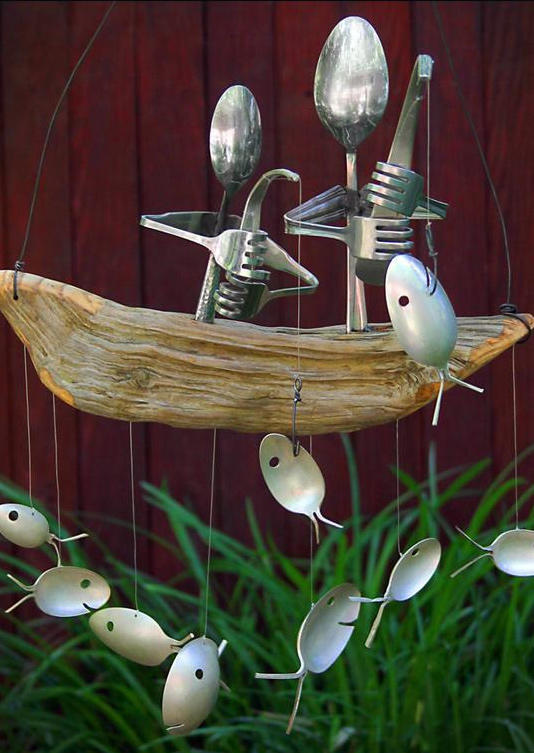 

Fishing Man Spoon Fish Sculpture Wind Chime, Pattern2, 512275