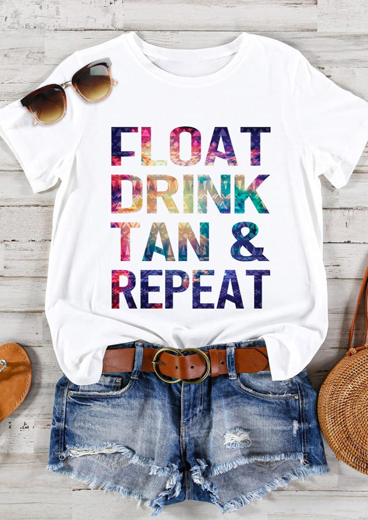 

Float Drink Tan & Repeat Racerback T-Shirt Tee - White, 512375