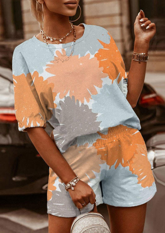 

Tie Dye Elastic Cuff Blouse And Shorts Two-Piece Set, Multicolor, 511280