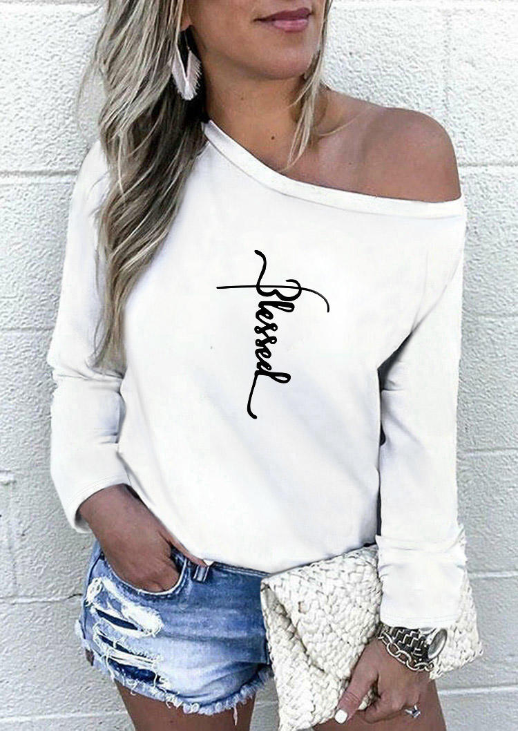 

Thanksgiving Blesssed Long Sleeve T-Shirt Tee - White, 511893