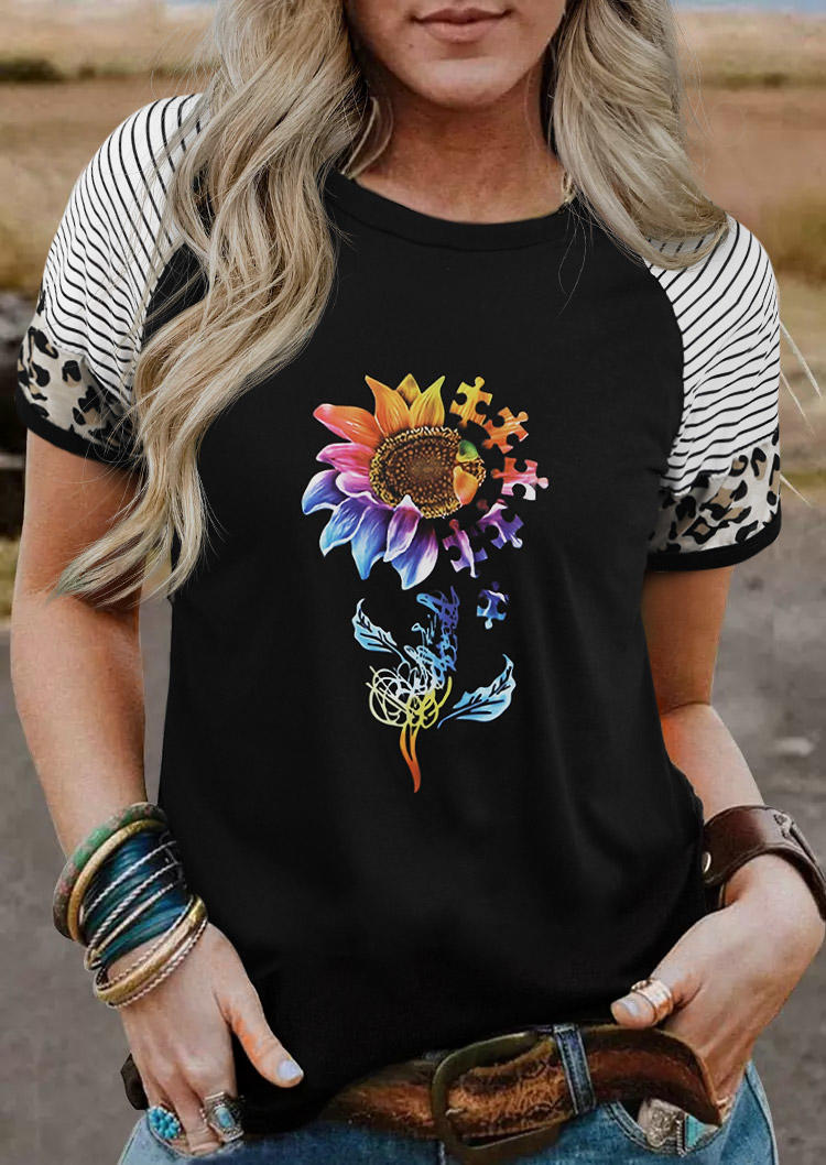 

Sunflower Leopard Striped Raglan Sleeve Blouse - Black, 511926