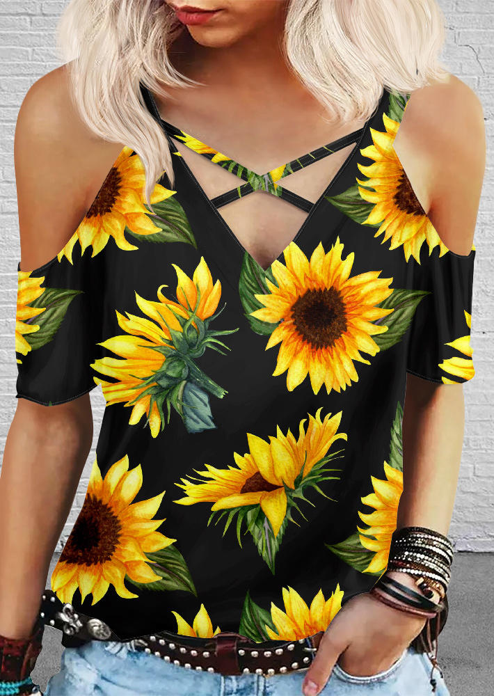 

Sunflower Criss-Cross Cold Shoulder Blouse - Black, 512035