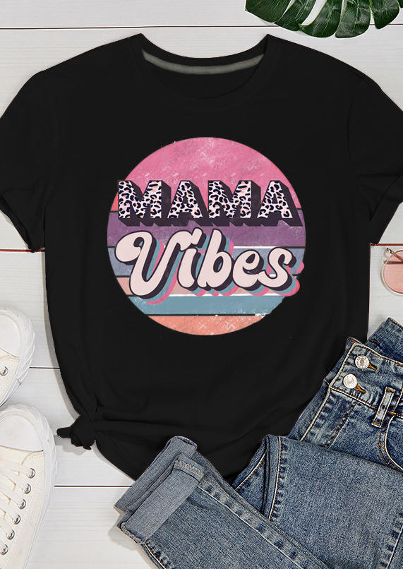 

Leopard Mama Vibes Short Sleeve T-Shirt Tee - Black, 512048