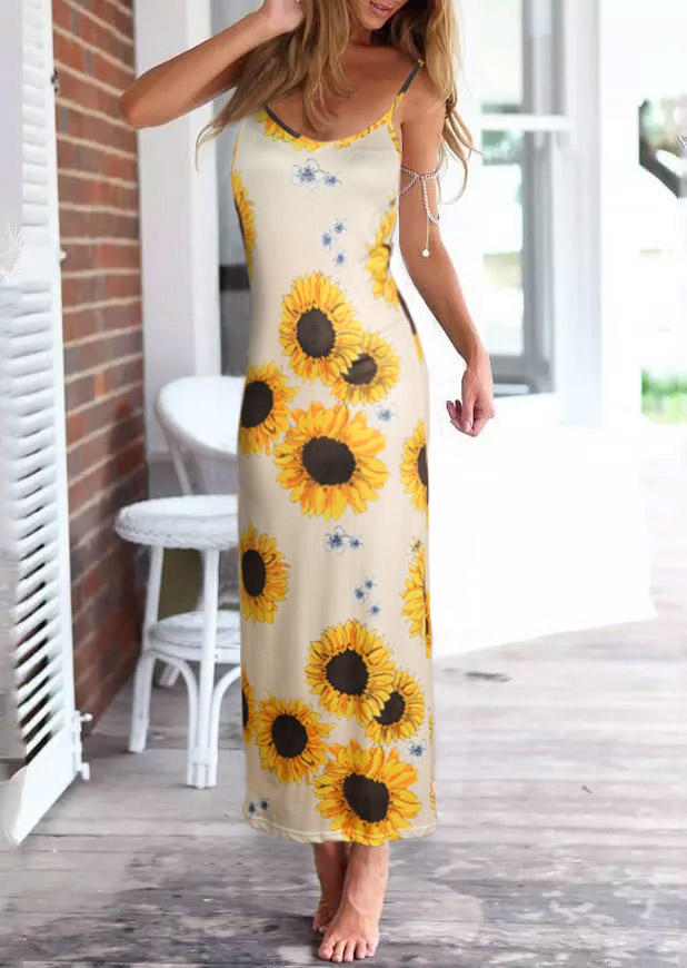 

Sunflower Spaghetti Strap Maxi Dress - Light Yellow, 512379